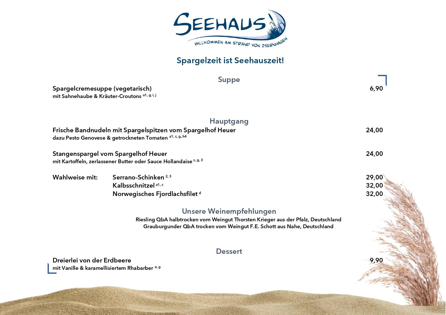 Spargelkarte Langenhagen, Isernhagen, Wedemark, Hannover, Großburgwedel, Burgwedel - Seehaus Isernhagen