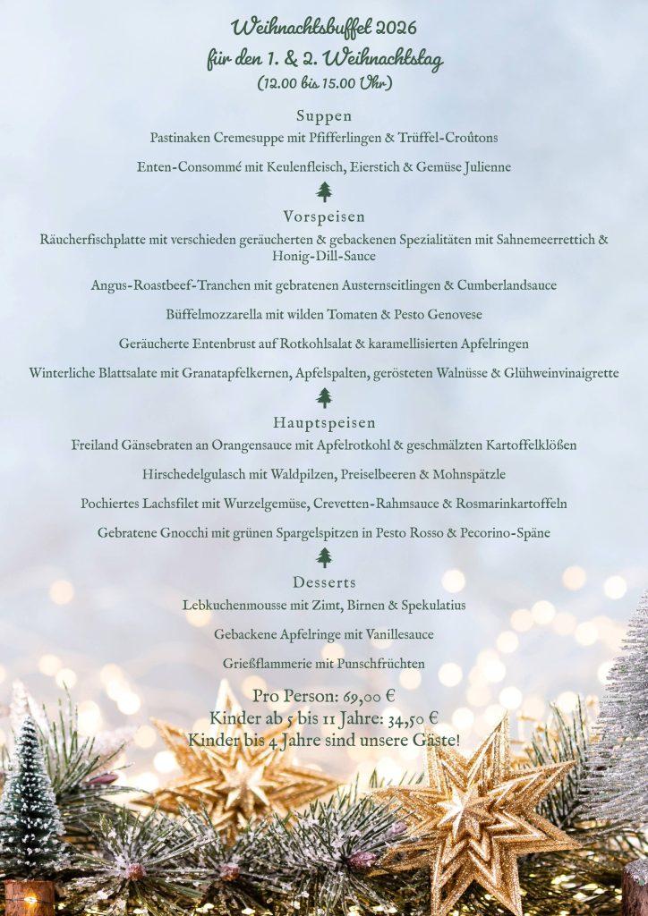 Weihnachtsbuffet am 1. und 2. Weihnachtstag. Im Seehaus Isernhagen in Langenhagen, Isernhagen, Großburgwedel, Wedemark, Hannover
